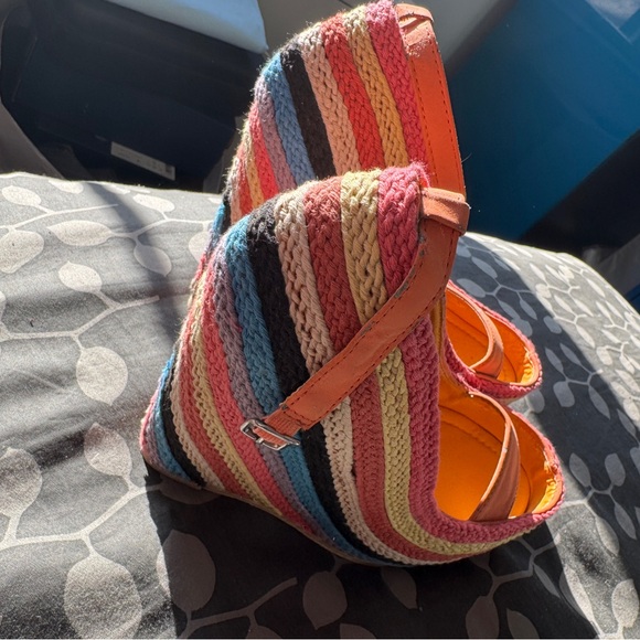 Colorful Striped Wedge Sandals - Picture 3 of 13